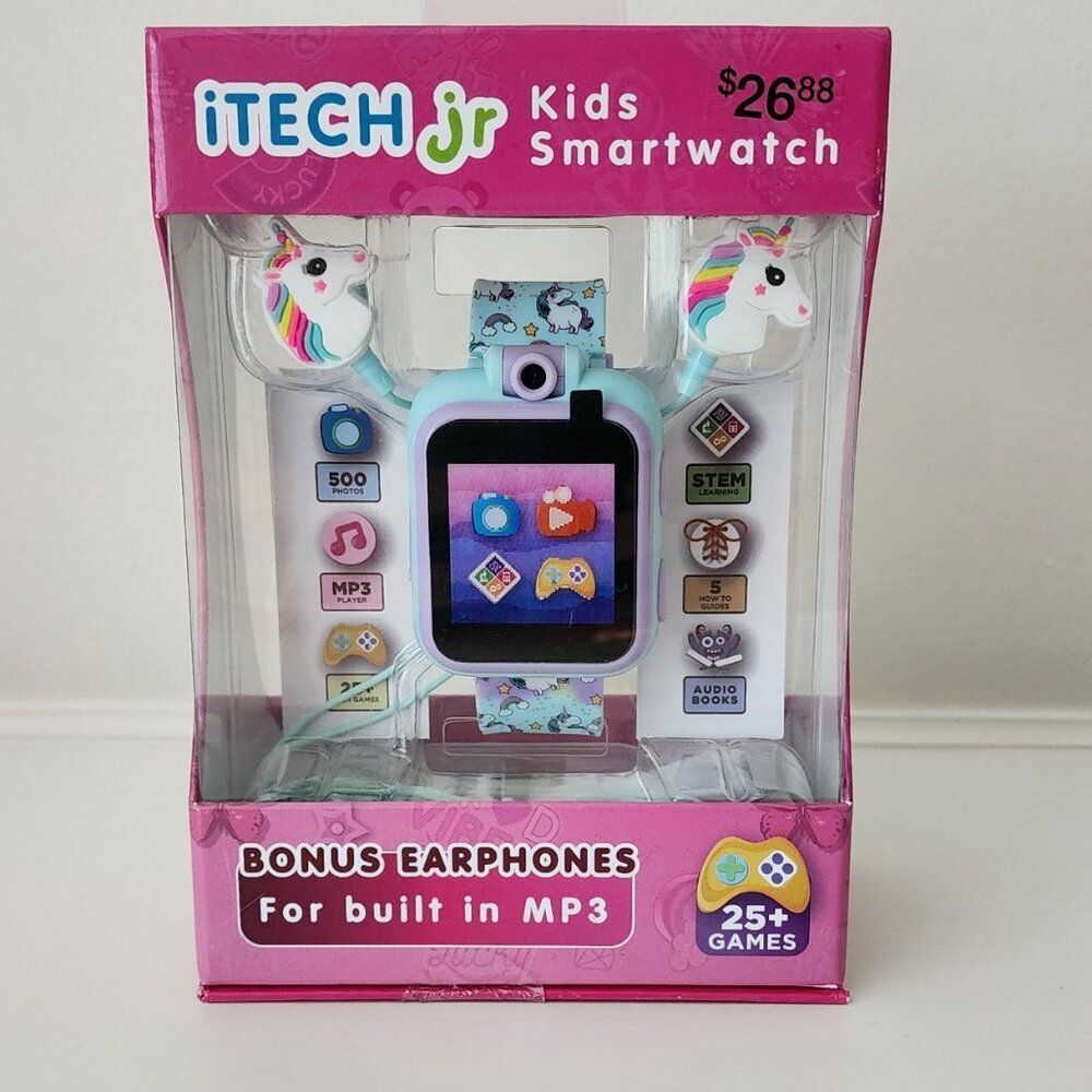 iTech Junior Girls Earbuds & Smartwatch Set - Purple Ombre Unicorn | Educational